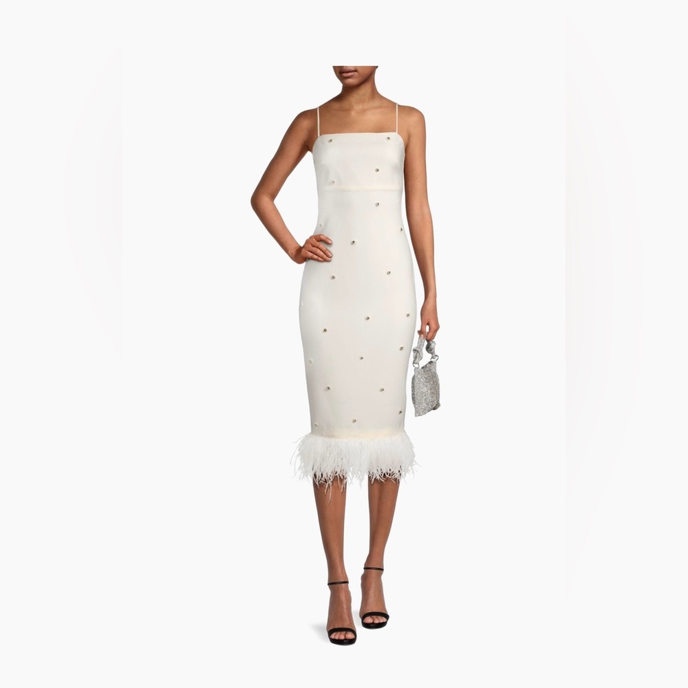 Likely - Electra Feathered Midi Dress in white
